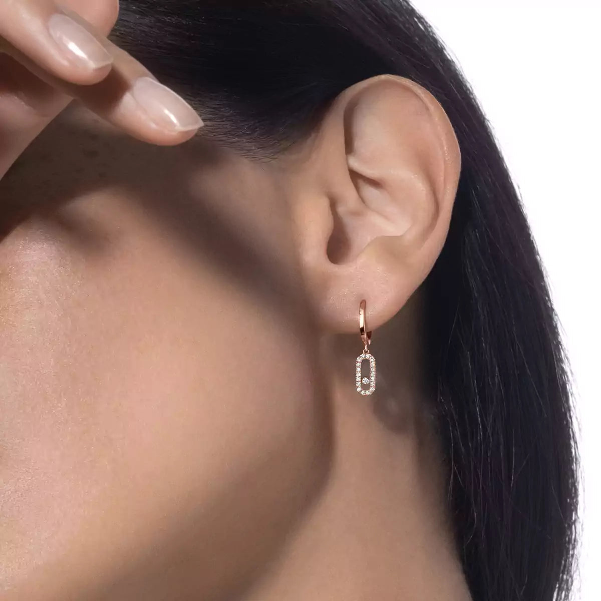[Noble Aura jewelry]Move Uno Single Diamond Hoop Earring