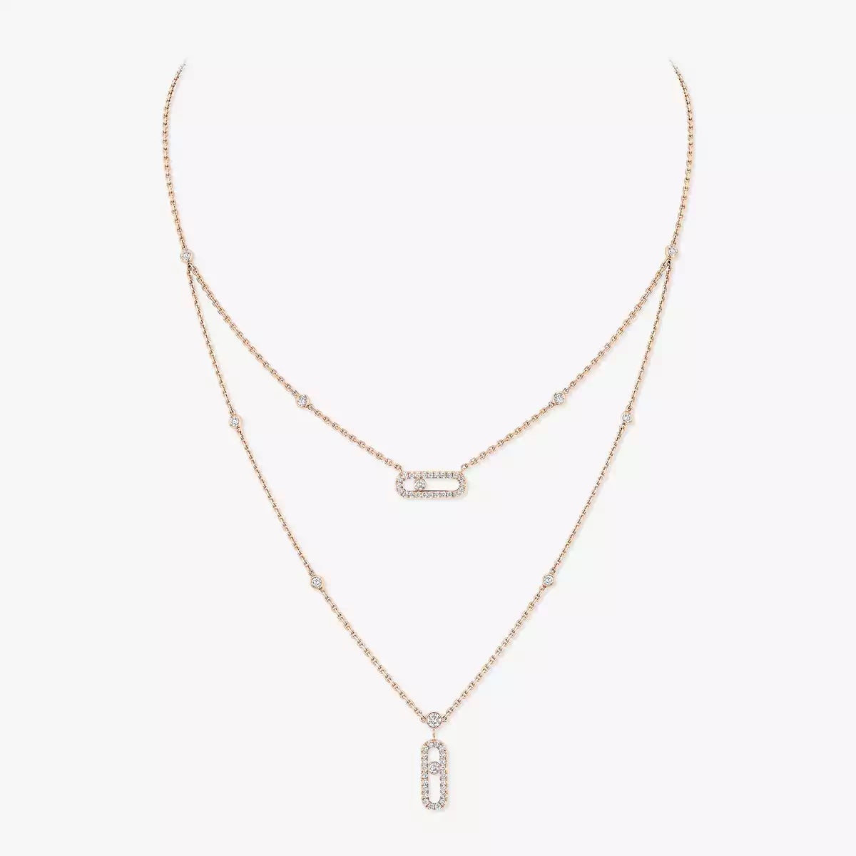 [Noble Aura jewelry]2 Rows Rose Gold Diamond Pave_ Necklace Move Uno