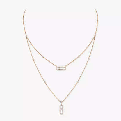 [Noble Aura jewelry]2 Rows Rose Gold Diamond Pave_ Necklace Move Uno