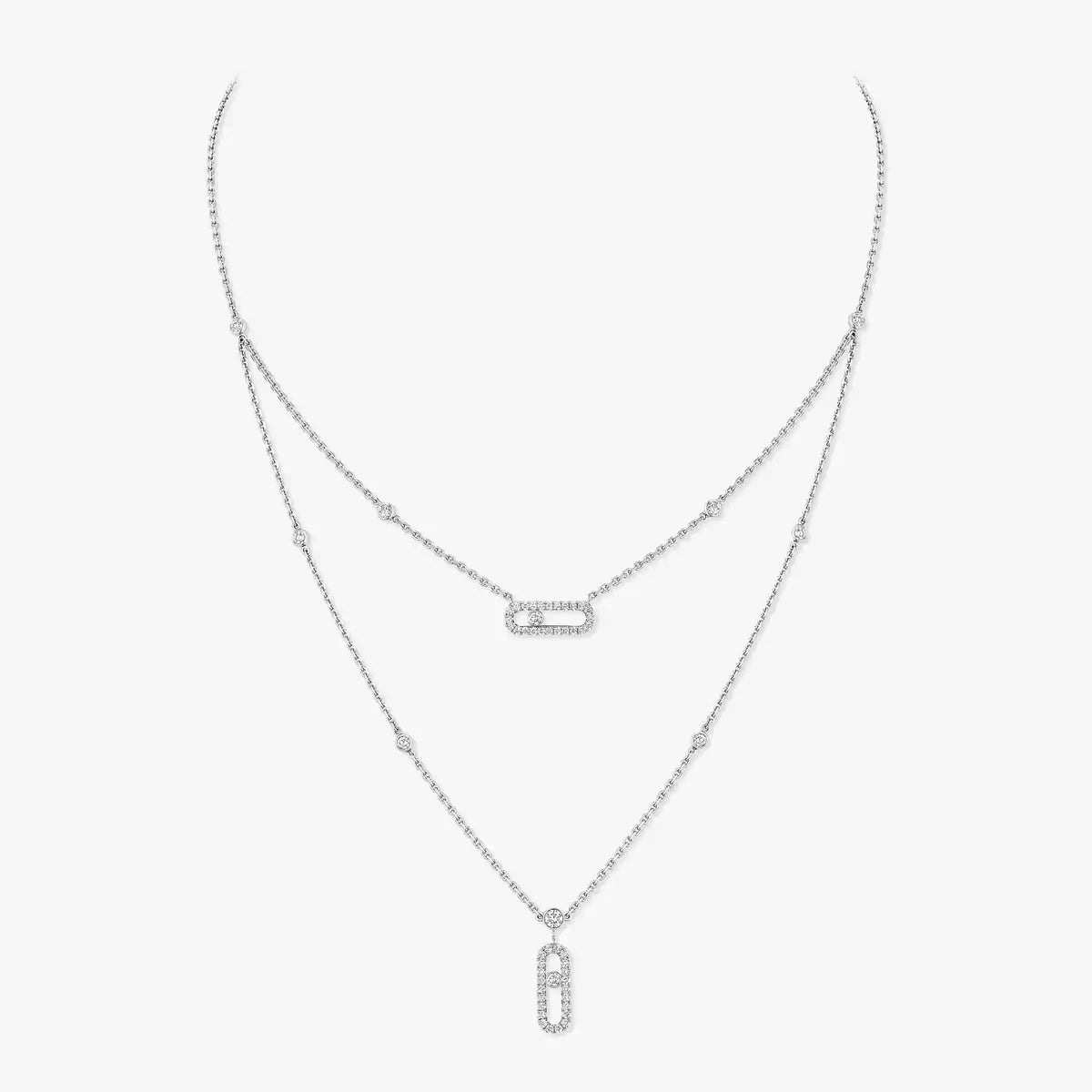 [Noble Aura jewelry]2 Rows Rose Gold Diamond Pave_ Necklace Move Uno