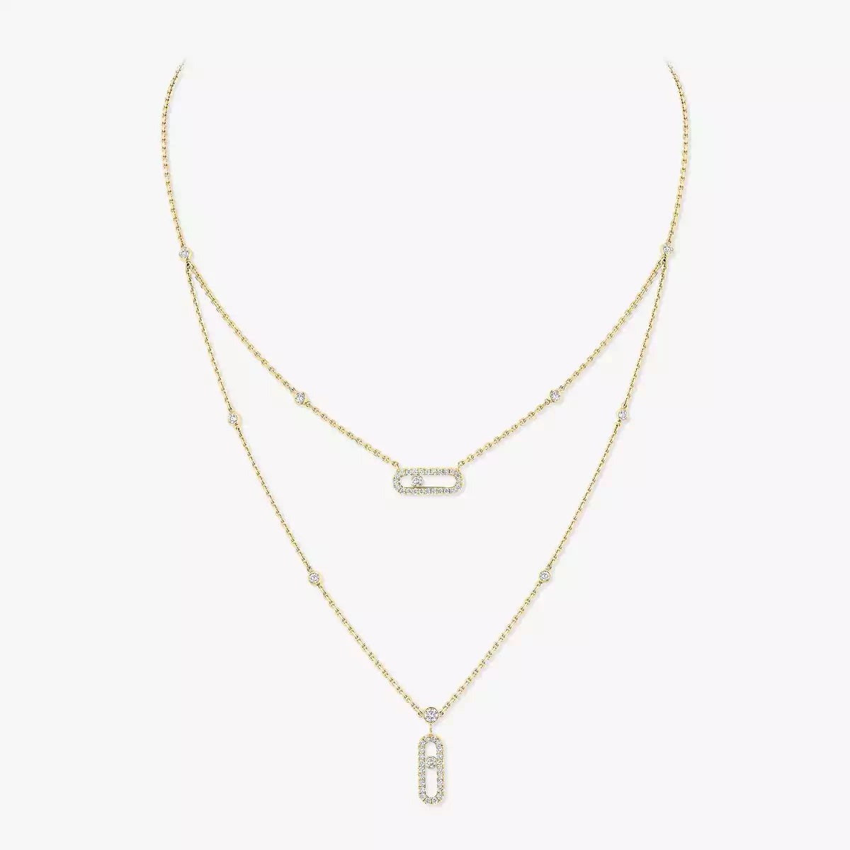 [Noble Aura jewelry]2 Rows Rose Gold Diamond Pave_ Necklace Move Uno