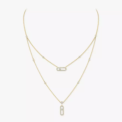 [Noble Aura jewelry]2 Rows Rose Gold Diamond Pave_ Necklace Move Uno