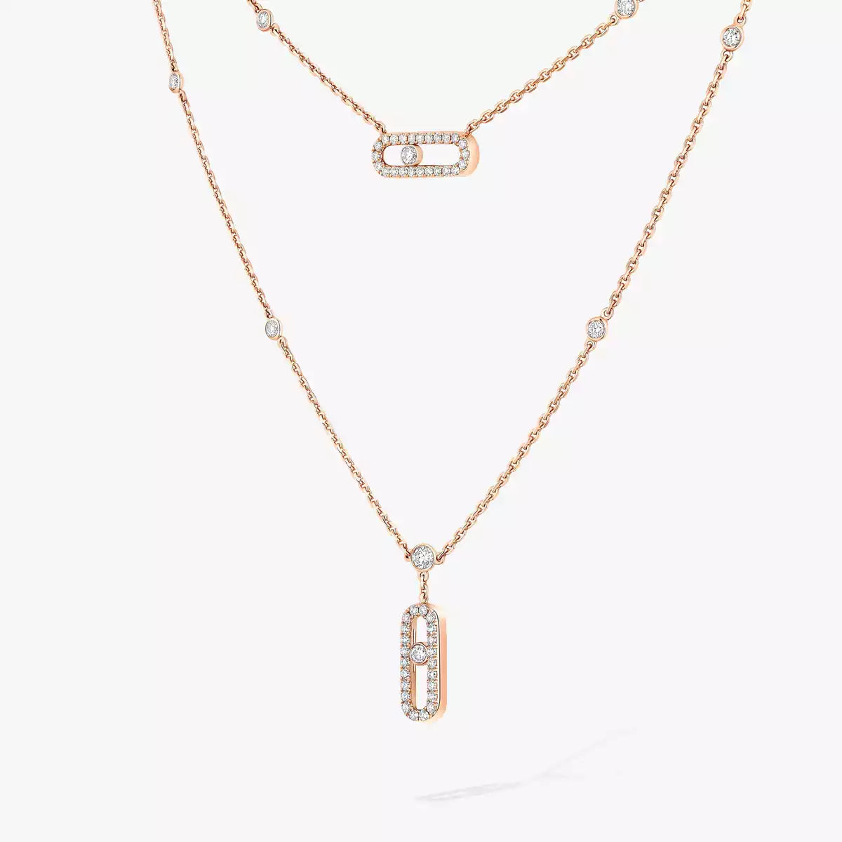 [Noble Aura jewelry]2 Rows Rose Gold Diamond Pave_ Necklace Move Uno