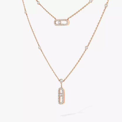 [Noble Aura jewelry]2 Rows Rose Gold Diamond Pave_ Necklace Move Uno