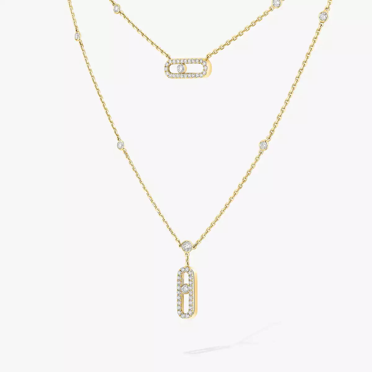 [Noble Aura jewelry]2 Rows Rose Gold Diamond Pave_ Necklace Move Uno