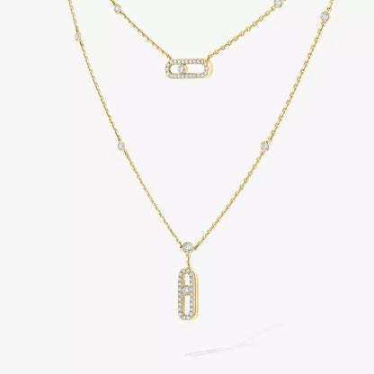[Noble Aura jewelry]2 Rows Rose Gold Diamond Pave_ Necklace Move Uno