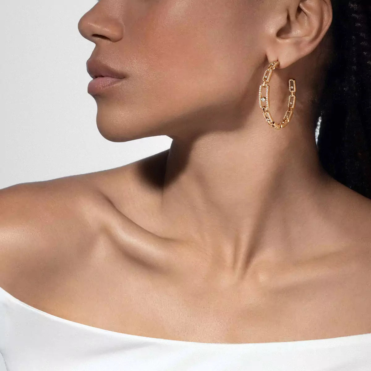 [[Noble Aura jewelry]Move Link Diamond Hoop Earrings