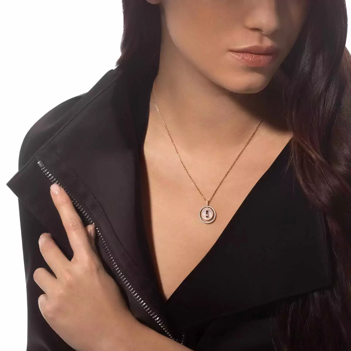 [Noble Aura jewelry]Lucky Move Diamond Necklace in Rose Gold and White Mother-of-Pearl