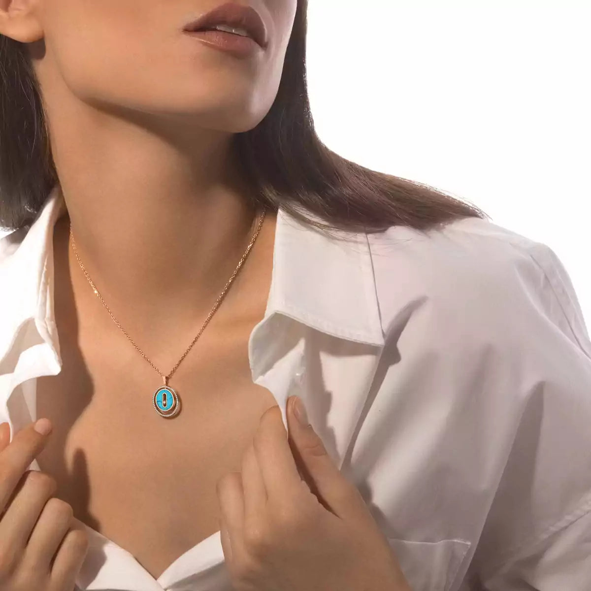 [Noble Aura jewelry]Lucky Move Diamond Necklace in Rose Gold and White Mother-of-Pearl