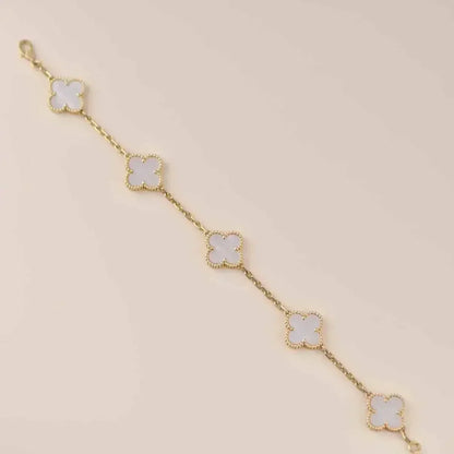 [Noble Aura jewelry]CLOVER WHITE PEARL MOP 5 MOTIF BRACELET COLLECTION