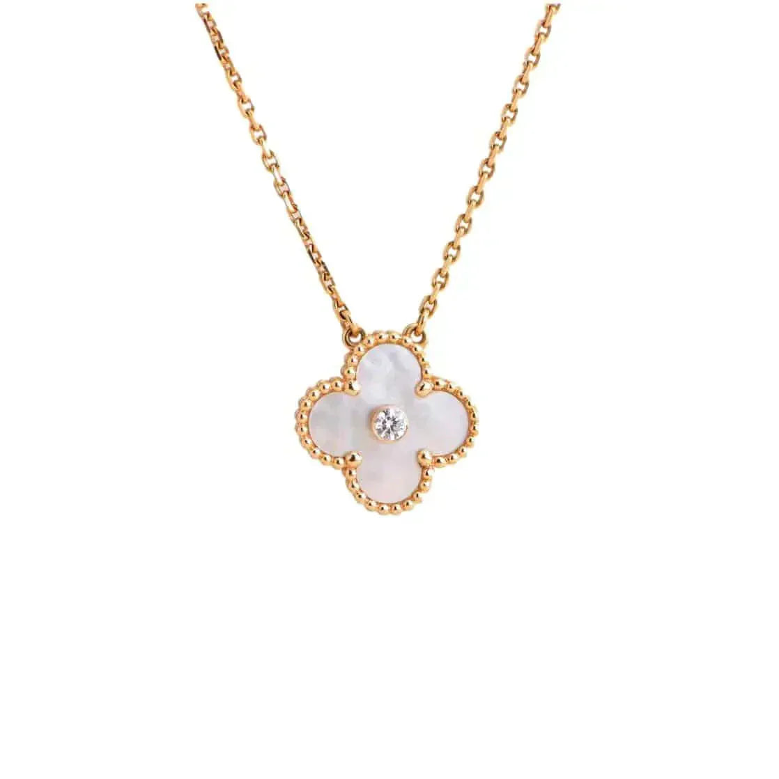 [Noble Aura jewelry]CLOVER 15MM DIAMOND WHITE FRITILLARIA NECKLACE