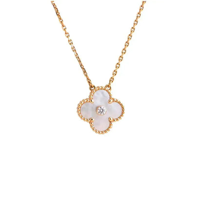 [Noble Aura jewelry]CLOVER 15MM DIAMOND WHITE FRITILLARIA NECKLACE