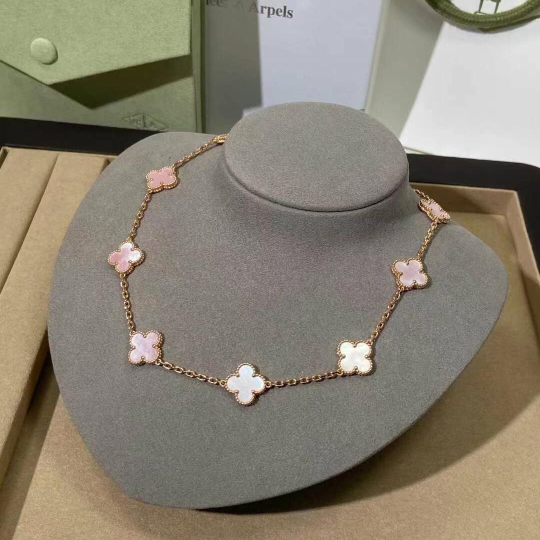 [Noble Aura jewelry]CLOVER 10 MOTIFS PINK MOP NECKLACE