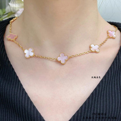 [Noble Aura jewelry]CLOVER 10 MOTIFS PINK MOP NECKLACE