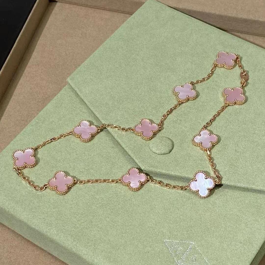 [Noble Aura jewelry]CLOVER 10 MOTIFS PINK MOP NECKLACE