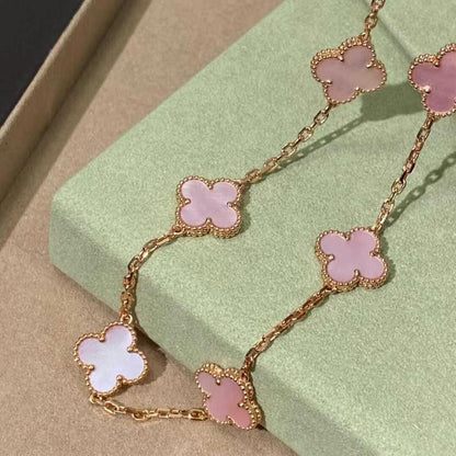 [Noble Aura jewelry]CLOVER 10 MOTIFS PINK MOP NECKLACE
