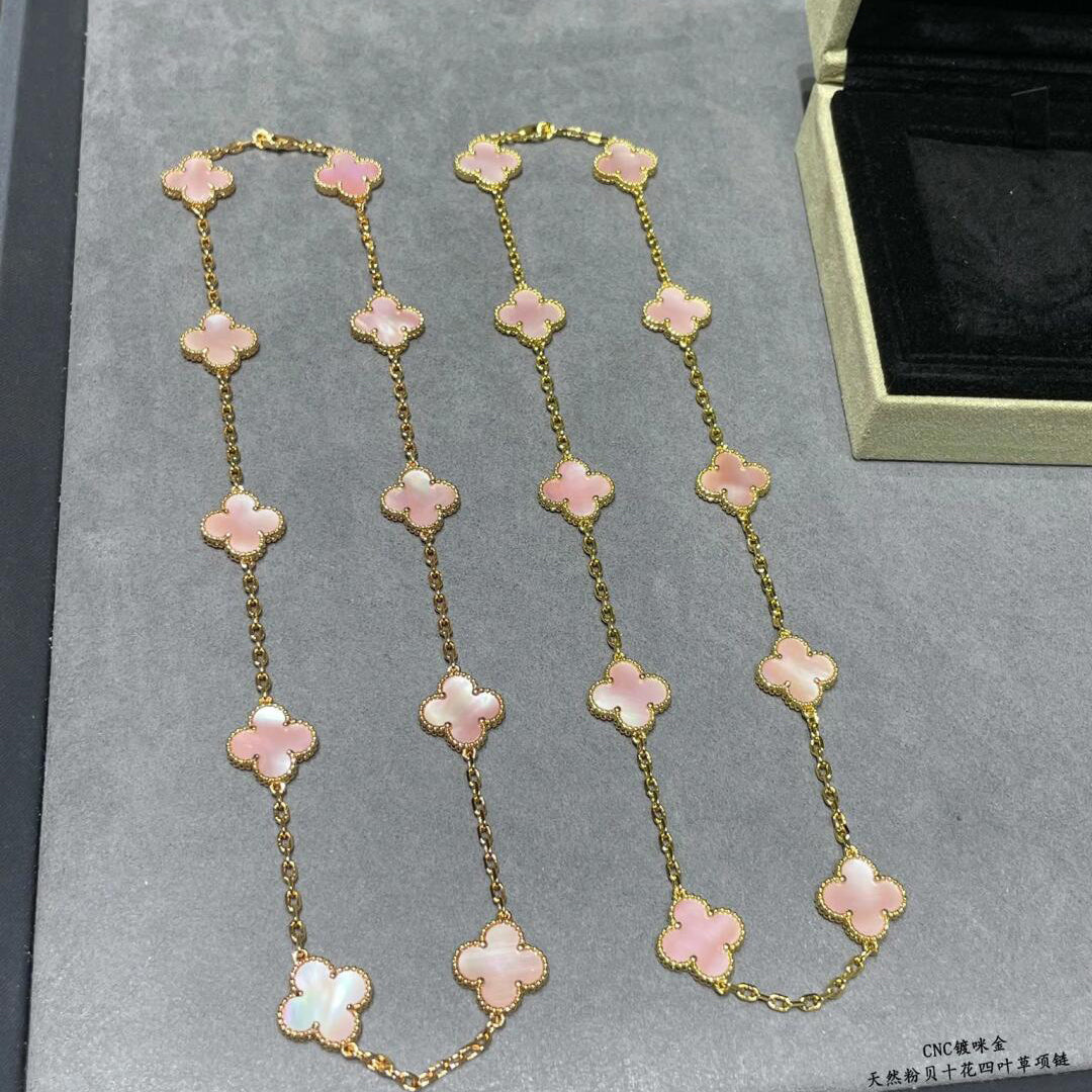 [Noble Aura jewelry]CLOVER 10 MOTIFS PINK MOP NECKLACE