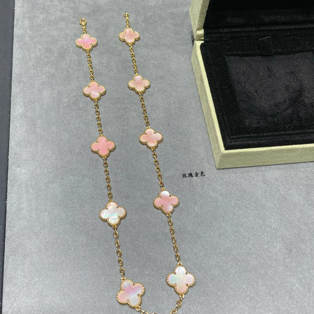 [Noble Aura jewelry]CLOVER 10 MOTIFS PINK MOP NECKLACE