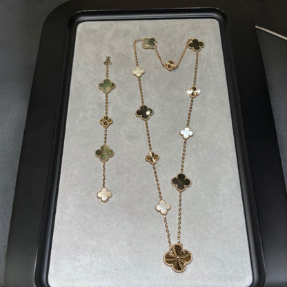 [Noble Aura jewelry]DETACHABLE CLOVER 15(11+4) FLOWER ROSE GOLD NECKLACE SET