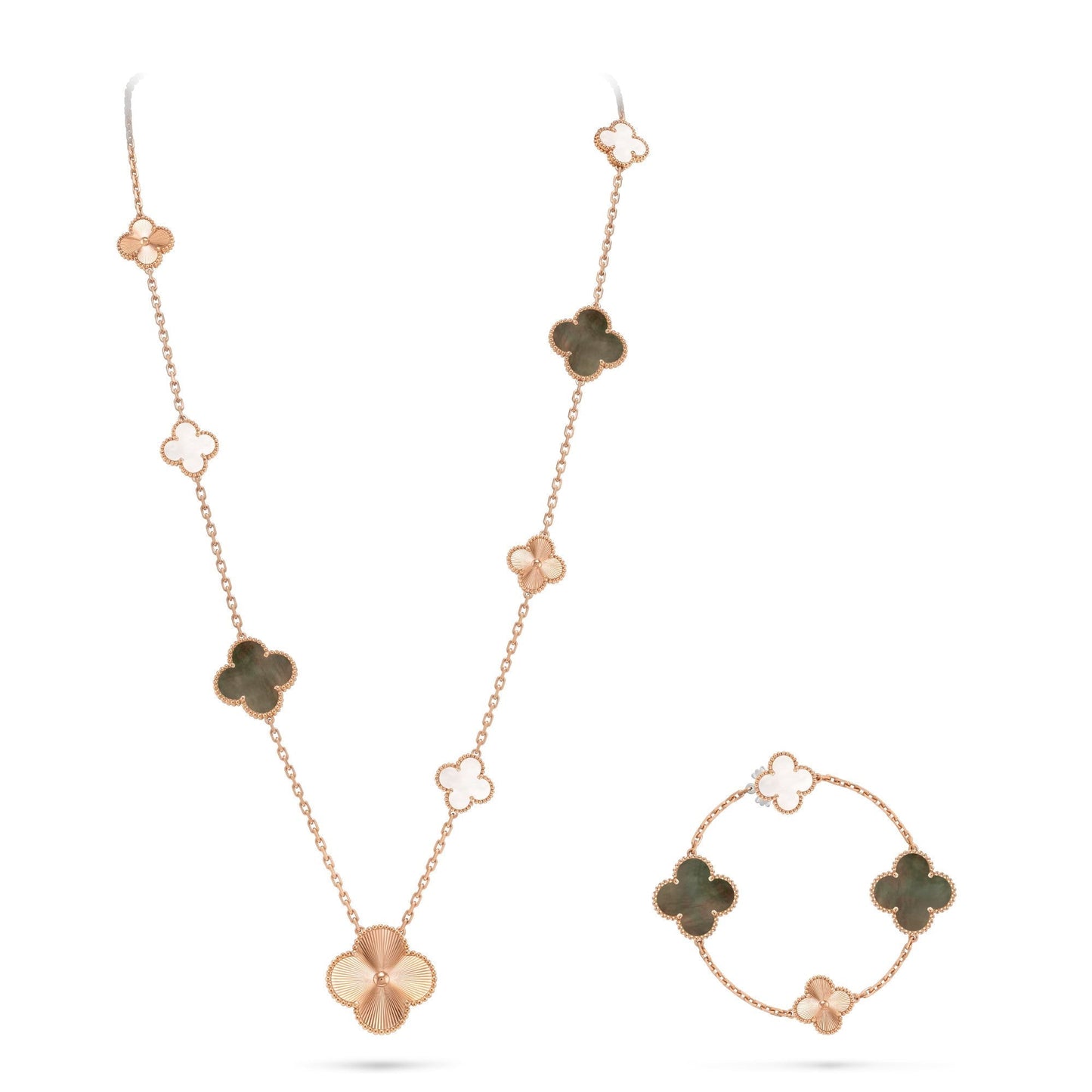 [Noble Aura jewelry]DETACHABLE CLOVER 15(11+4) FLOWER ROSE GOLD NECKLACE SET