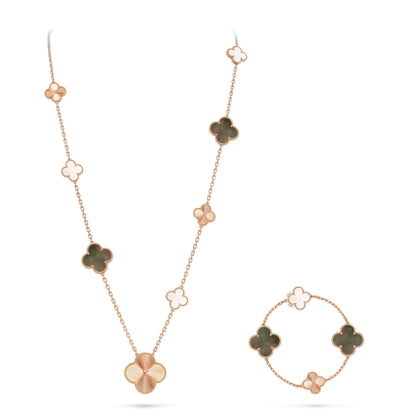 [Noble Aura jewelry]DETACHABLE CLOVER 15(11+4) FLOWER ROSE GOLD NECKLACE SET