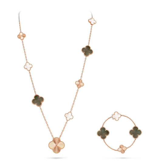 [Noble Aura jewelry]DETACHABLE CLOVER 15(11+4) FLOWER ROSE GOLD NECKLACE SET