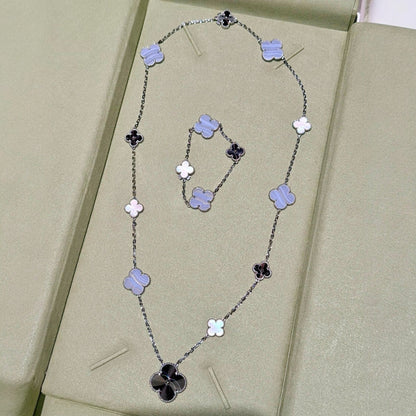 [Noble Aura jewelry]DETACHABLE CLOVER 15(11+4) FLOWER SILVER NECKLACE SET