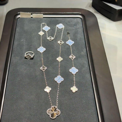 [Noble Aura jewelry]DETACHABLE CLOVER 15(11+4) FLOWER SILVER NECKLACE SET