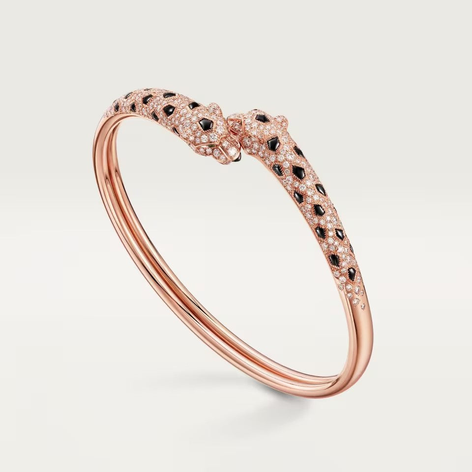 [Noble Aura jewelry]PANTHERE DOUBLE HEADED HALF DIAMOND OPEN BRACELET