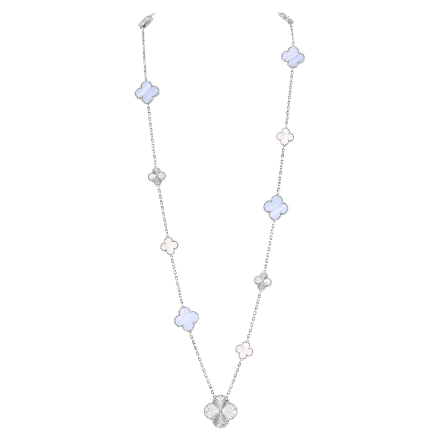 [Noble Aura jewelry]DETACHABLE CLOVER 15(11+4) FLOWER SILVER NECKLACE SET
