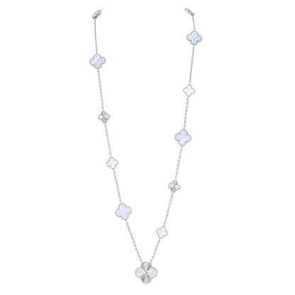 [Noble Aura jewelry]DETACHABLE CLOVER 15(11+4) FLOWER SILVER NECKLACE SET