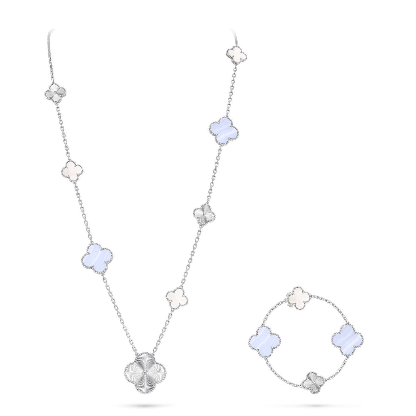 [Noble Aura jewelry]DETACHABLE CLOVER 15(11+4) FLOWER SILVER NECKLACE SET