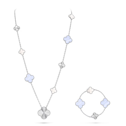 [Noble Aura jewelry]DETACHABLE CLOVER 15(11+4) FLOWER SILVER NECKLACE SET