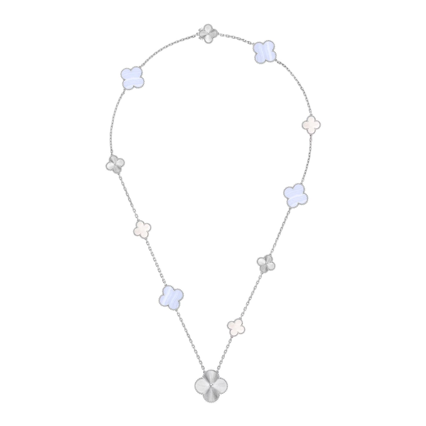 [Noble Aura jewelry]DETACHABLE CLOVER 15(11+4) FLOWER SILVER NECKLACE SET