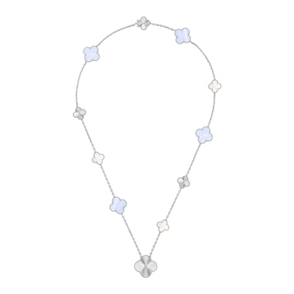 [Noble Aura jewelry]DETACHABLE CLOVER 15(11+4) FLOWER SILVER NECKLACE SET