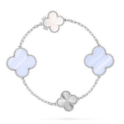 [Noble Aura jewelry]DETACHABLE CLOVER 15(11+4) FLOWER SILVER NECKLACE SET