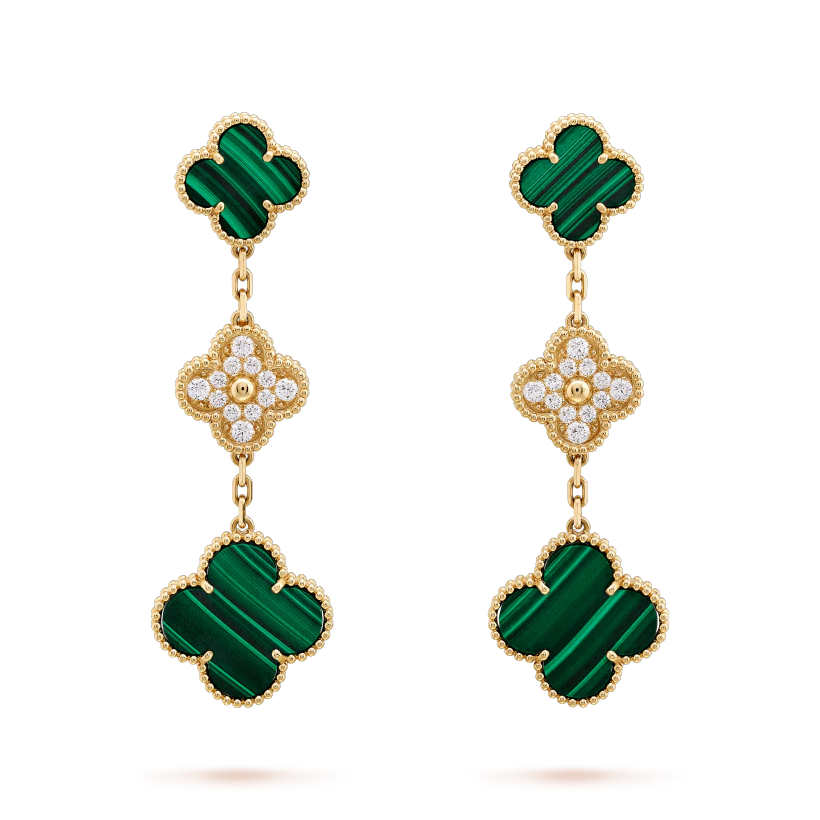[Noble Aura jewelry]CLOVER EARRINGS GOLD MALACHITE DIAMOND 3 MOTIF
