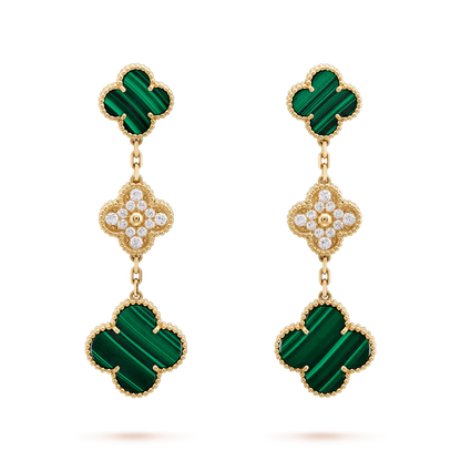 [Noble Aura jewelry]CLOVER EARRINGS GOLD MALACHITE DIAMOND 3 MOTIF