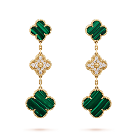 [Noble Aura jewelry]CLOVER EARRINGS GOLD MALACHITE DIAMOND 3 MOTIF