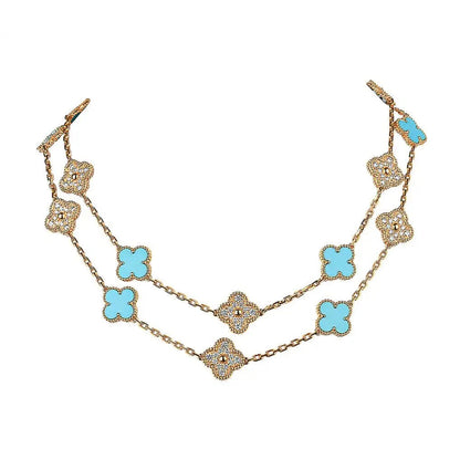 [Noble Aura jewelry]CLOVER 20 MOTIFS TURQUOISE DIAMOND NECKLACE