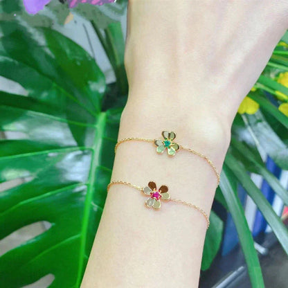 [Noble Aura jewelry]FRIVOLE GOLD FLOWER PINK MALACHITE BRACELET