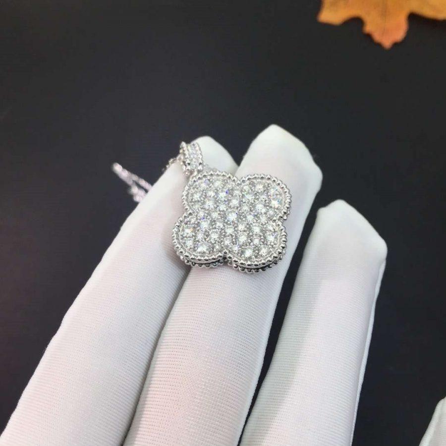 [Noble Aura jewelry]CLOVER 25MM SILVER FULL DIAMOND BIG CLOVER NECKLACE