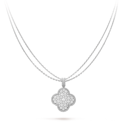 [Noble Aura jewelry]CLOVER 25MM SILVER FULL DIAMOND BIG CLOVER NECKLACE
