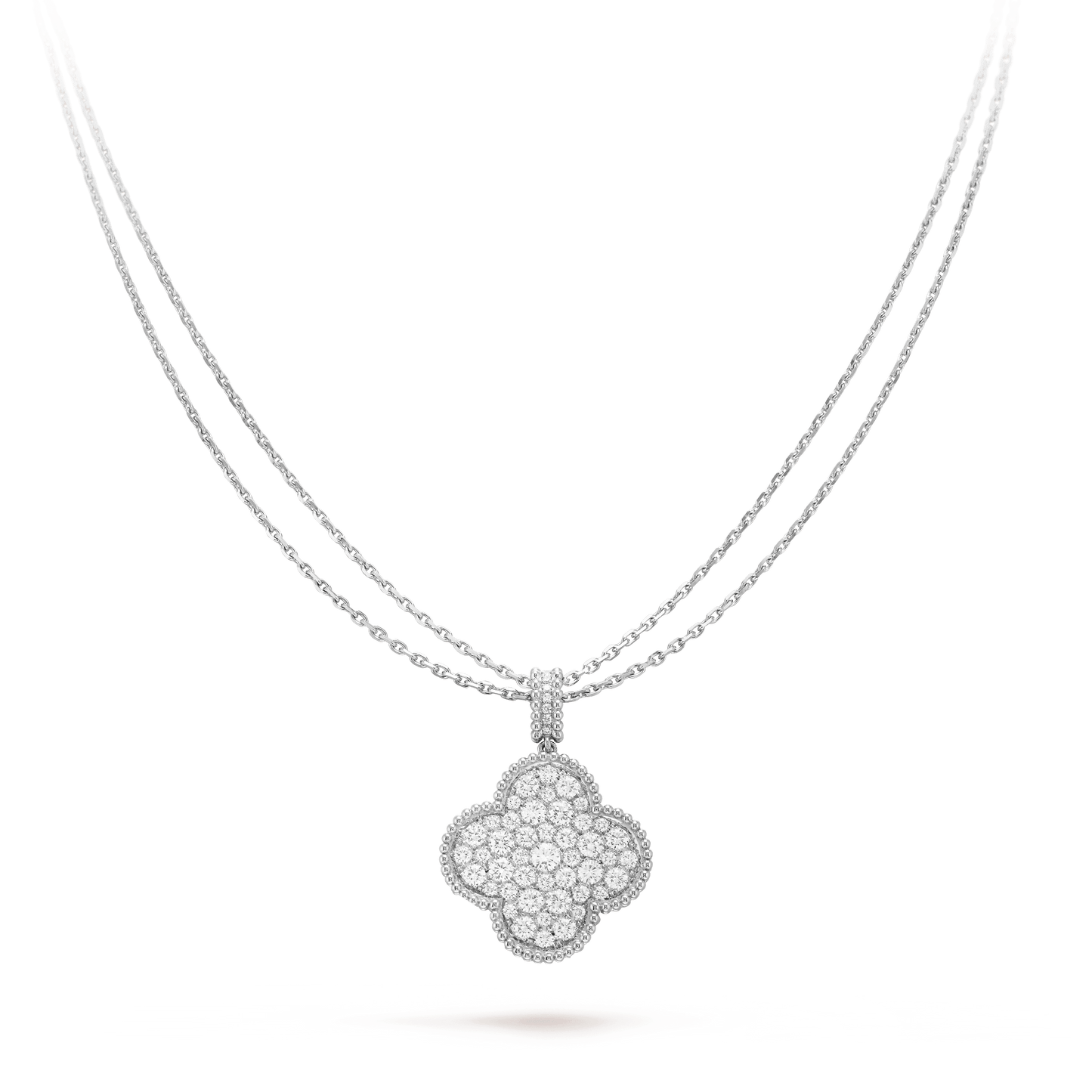 [Noble Aura jewelry]CLOVER 25MM SILVER FULL DIAMOND BIG CLOVER NECKLACE
