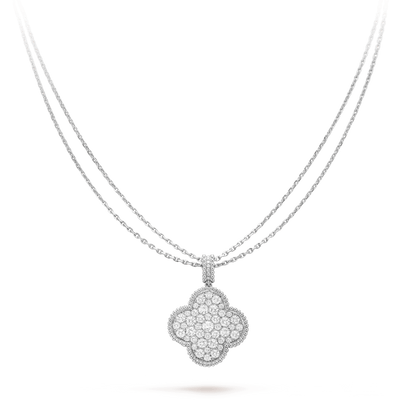 [Noble Aura jewelry]CLOVER 25MM SILVER FULL DIAMOND BIG CLOVER NECKLACE