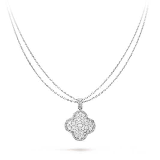 [Noble Aura jewelry]CLOVER 25MM SILVER FULL DIAMOND BIG CLOVER NECKLACE