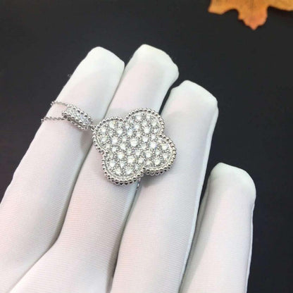 [Noble Aura jewelry]CLOVER 25MM SILVER FULL DIAMOND BIG CLOVER NECKLACE