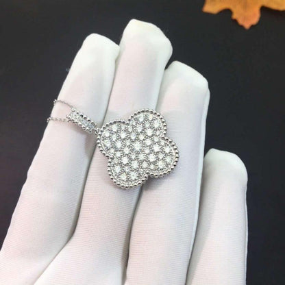 [Noble Aura jewelry]CLOVER 25MM SILVER FULL DIAMOND BIG CLOVER NECKLACE