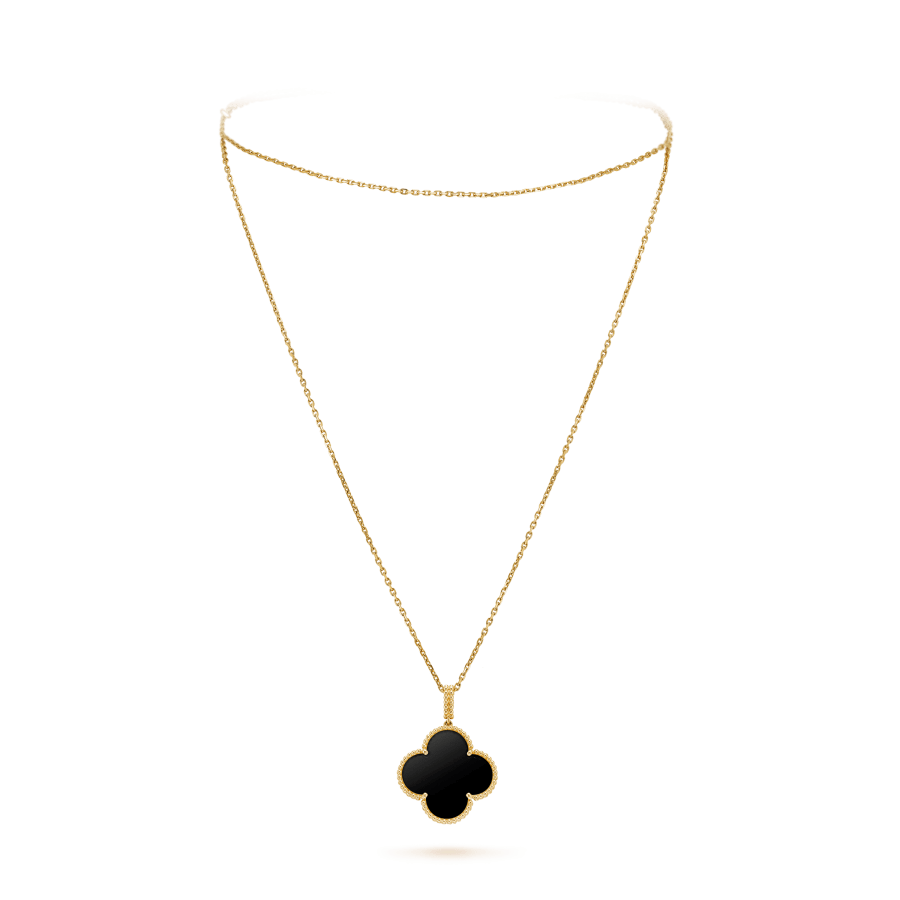 [Noble Aura jewelry]CLOVER 25MM GOLD ONYX BIG CLOVER NECKLACE