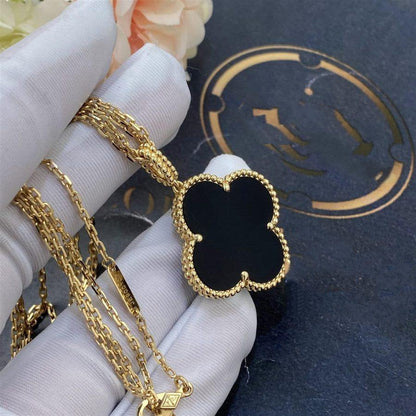 [Noble Aura jewelry]CLOVER 25MM GOLD ONYX BIG CLOVER NECKLACE